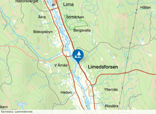 Limedsforsen på kartan